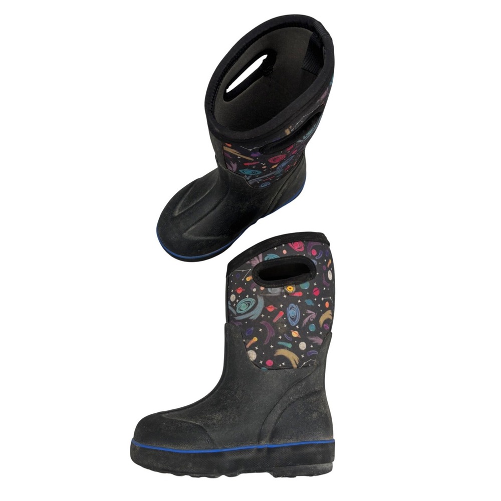 Bogs Kids Classic II Rain Boots Winter Snow Galaxy Space Print Black Size 11